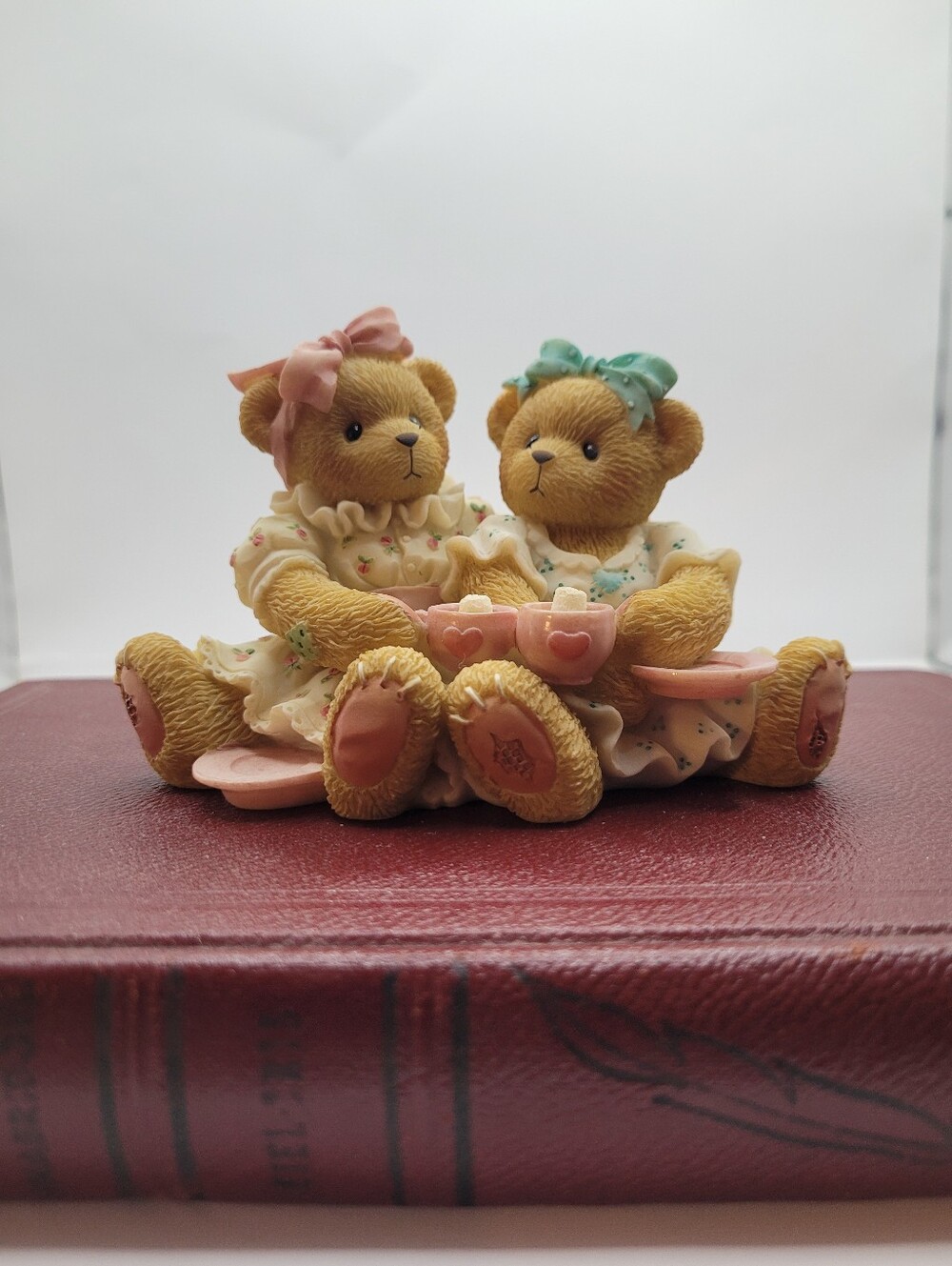 Cherished Teddies Skylar And Shana Figurine Pair with Pink and Teal Accents